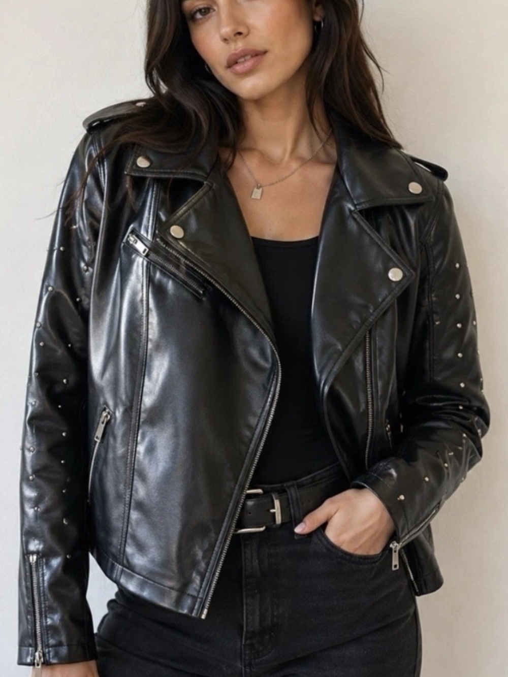 Maurices Black Studded Faux Leather Biker Jacket